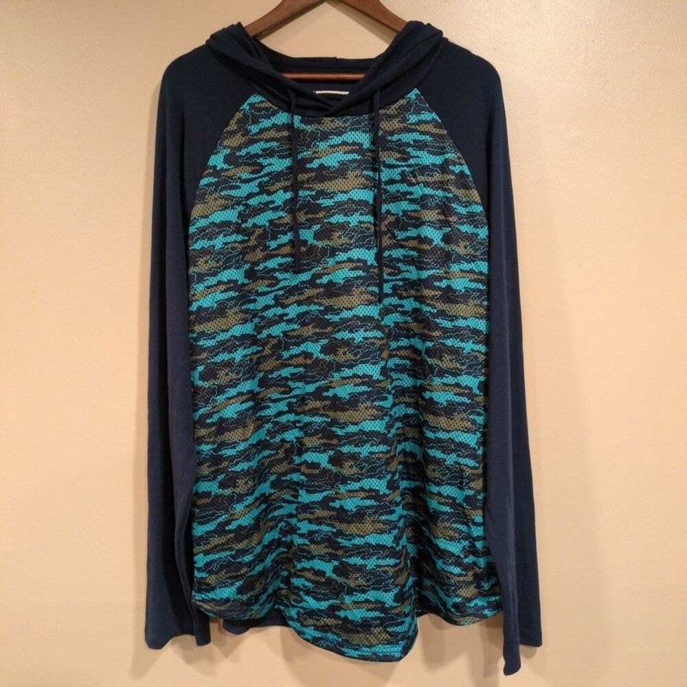 Edgar‎ + Ash Camo Mesh Hoodie Mens XL Navy Blue Green Workout Gym Run Streetwear
